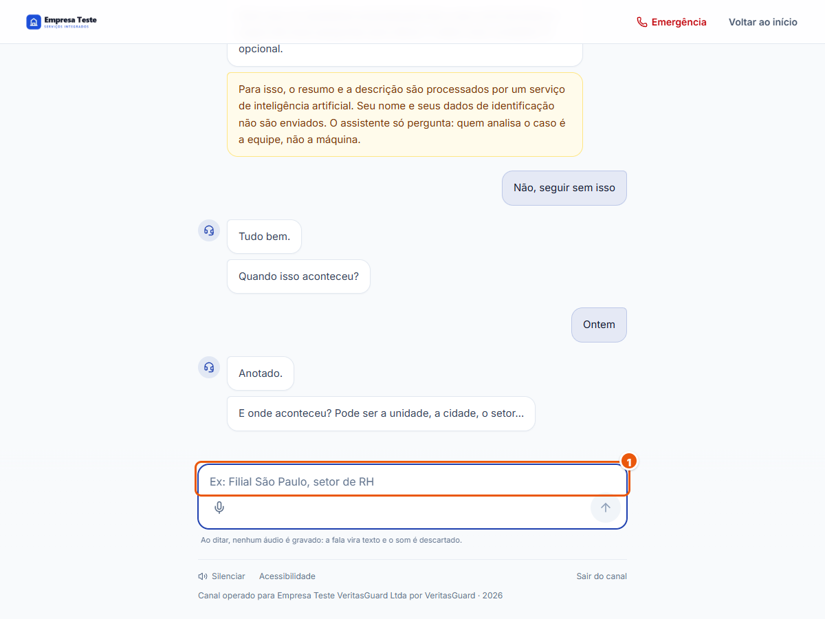 Campo para dizer onde aconteceu